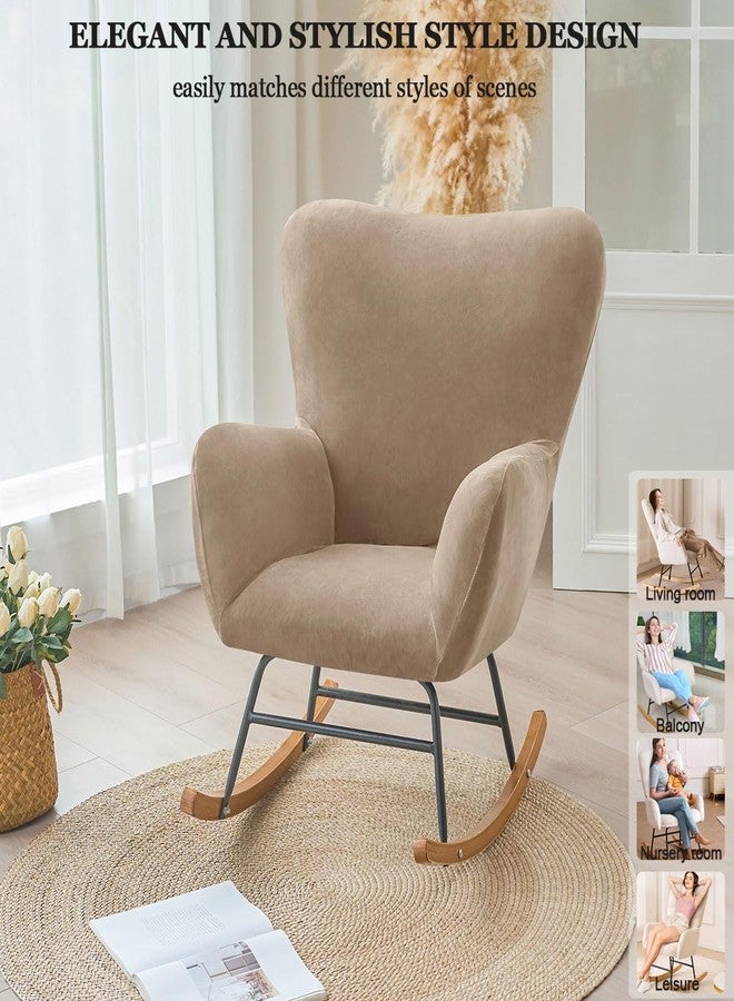 Levoberg Nursery Rocking Chair Cover Velvet Rocker Glider Chairs Cover Slipcovers Stretch Rocking Accent Chair Cover Recliner Armchair Slipcover for Nursery Living Room Bedroom Office Camel - Image 2
